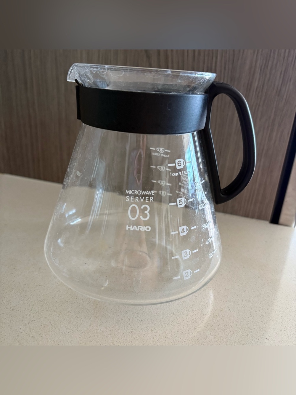 HARIO Clear Glass Coffee Server with Black Handle